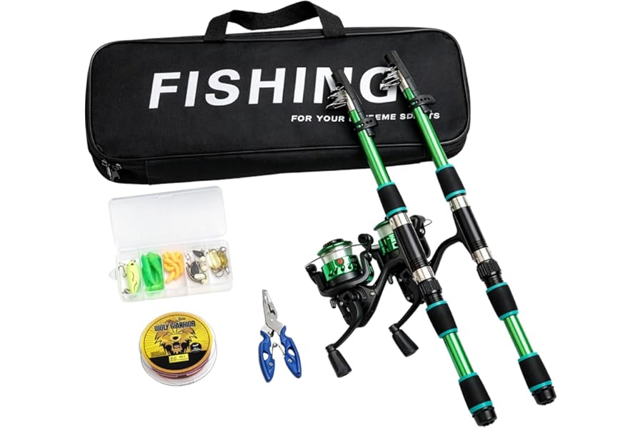 2-Pack Fishing Rod and Reel Combo Set, Telescopic Fishing Kit with Full Tackle Accessories, Portable Travel Gear for Freshwater & Saltwater