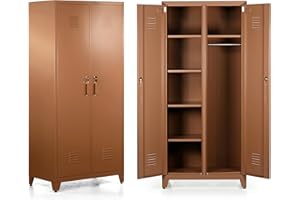 Brigros - Armadietto Spogliatoio Metallico 190x85x50 Cm Con Serratura, Armadio Metallico Multiuso Con Vari Ripiani Con 2 Ante In Metallo Per Ufficio, Spogliatoio, Palestra (Mattone)