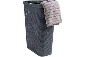 Mind Reader Cesto portabiancheria sottile da 40 l, con coperchio, design in vimini, plastica, 45,7 x 26,9 x 59,9 cm, grigio