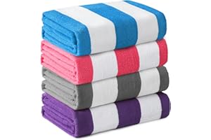 Whale Flotilla Microfibre Beach Towel, Bath Towel, Pool Towel, Shower Towel with Colourful Striped Pattern, Red, Grey, Blue, Purple, 76 x 152 cm, Soft, Lightweight, Absorbent, Pack of 4