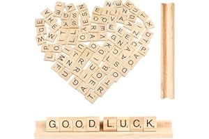 Hugwish 200 Stück Buchstaben Holz mit Grundhalterung, holzbuchstaben klein A bis Z, holzbuchstaben zum basteln, Buchstaben Holz 20x18x4mm