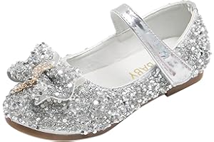 TMDD Kids Girls Glitter Princess Dress Up Shoes Elegant Mary Jane Shoes Dance Stage Performance Anti-Slip Soft Flats Shoes Bowknot Bridesmaid Wedding Party Shoes