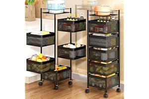 Relax World Carrello Cucina in Metallo Trolley con 5 Ripiani a Cesto Apribili e 4 Ruote girevoli a 360 Gradi Trolley Salvaspazio Arredamento Casa Cucina Dimensione 85 x 26 cm (Quadrato)