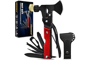 URGENEX Multitool Axe Camping Gear 14 in 1 Stainless Steel Multitool Camping Accessories with Plier Bottle Opener Screwdrivers Gifts for Men (Red)