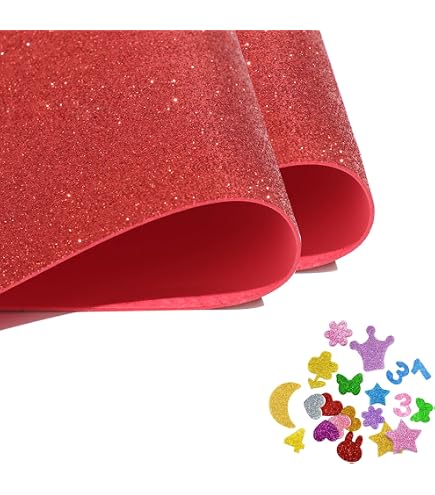Plaques Mousse EVA Pailletée 40x60cm - 5 Feuilles Rouges Pour Loisirs Créatifs Et Scrapbooking