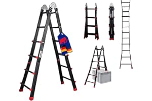 ‎PROREGAL PROREGAL Sprossen-Mehrzweckleiter APOLLO 3-in-1 Aluminiumleiter 4x4 Sprossen bis zu 4m Höhe Traglast 150kg Schwarz Treppenleiter Multifunktionsleiter Klappleiter Teleskopleiter Stehleiter Anlegeleiter