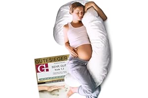‎TRAUMREITER Traumreiter Seitenschläferkissen Visco J-L mit Bezug Weiß, Hybrid Kissen + 1cm Memory Foam, J Form Schwangerschaftskissen Gel Body Pillow Komfortkissen Erwachsene, Ergonomie Zertifiziert