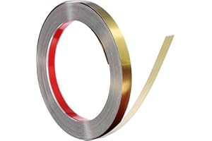 sourcing map Stainless Steel Wall Molding Trim, 32.8 ft x 0.6 Inch Peel and Stick Metal Decoration Strip for Ceiling Wall Tile Mirror Edge, Brushed Gold