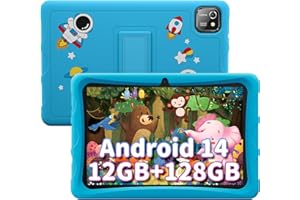 BESTTAB Tablet Bambini 10 Pollici, Tablet Android 14 per Bambino 3 4 5 6 Anni, 12GB RAM 128GB ROM(TF 2 TB), Octa-Core CPU, Controllo Genitoriale, WiFi 6, Iwawa Preinstallato, Widevine L1, BT5.0
