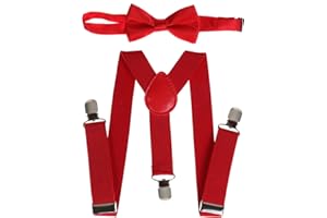 NiceYnn Elastique 2.5cm Large Bretelle et Nœud Papillon Pré-noué 9cm pour Enfants 1-9 ans 3 Clips Longueur Ajustable 60cm