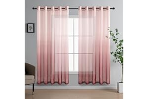 DWCN Voile Net Curtain 72 Drop Pair Red Gradient Curtains for Living Room Sheer Curtains for Bedroom Eyelet Set of 2, 66 x 72 Inches