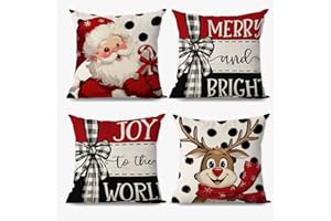 AIBIIN - Juego de 4 fundas de almohada de Navidad de lino, fundas de almohada de Navidad de renos y Papá Noel, fundas de cojín para la sala de estar y sofá, decoración de Navidad 45x45cm