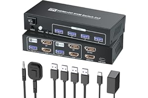 SEMZHENG HDMI Displayport KVM Switch 2 Monitors 2 Computers, 8K60Hz 4K120Hz USB 3.0 Dual Monitor HDMI DP KVM Switch for 2 PCs Management Via 1 Set of Keyboard, Mouse and 2 Monitors