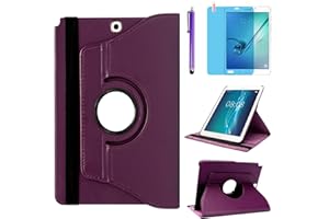 R.SHENGTE Custodia per Samsung Galaxy Tab A 9.7 pollici 2015 (SM-P550 SM-T550 SM-T555) - Rotazione di 360 gradi Custodia protettiva completa per supporto,Con Penna Stilo, Pellicola Per Schermo (Purple)