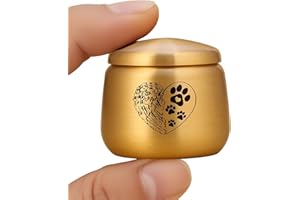 woodurn Pet Memorial Urn, Gold Metallic Mini Cremation Keepsake with Wing and Paw Print Heart Design