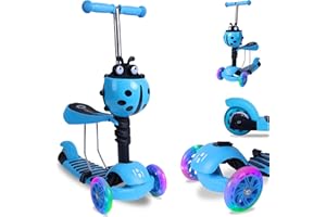 ‎HABIB GRUPPE Habib Gruppe 3-in-1 Kinderroller für Jungen und Mädchen - Abnehmbarer Sitz, LED-Räder, Höheverstellbarer Lenker, Tretroller - Kinder Roller Outdoor Spiel, für 2-8 Jahre Kinder