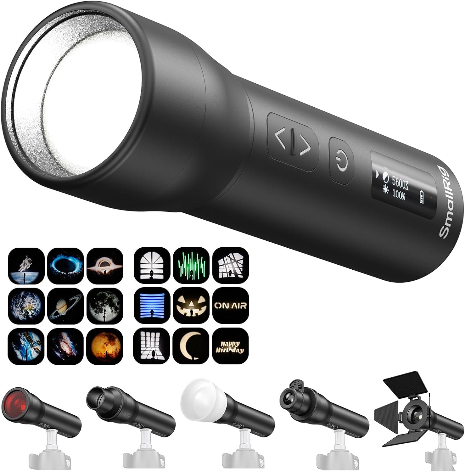 SMALLRIG Linterna LED Portátil RF 05B para Fotografía 1900K-8000K, 2600mAh 5W-8W, Luz de Video Zoom con GOBO, Filtros, Barndoor, Spotlight, Snoot, Difusor, IP65-6137
