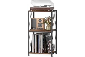 HFHOME Tavolino per dischi in vinile a 3 ripiani, armadietto per giradischi per riporre e esporre vinili, supporto per giradischi in soggiorno, camera da letto, sala musica