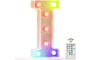 VIMLITS Colorful Light Up Letters, Glitter LED Letter Lights 18 Color Changing Shiny Alphabet Sign Gifts for Girls Women Party Birthday Decorations Remote Night Light Christmas Valentine Wall Table Decor - I