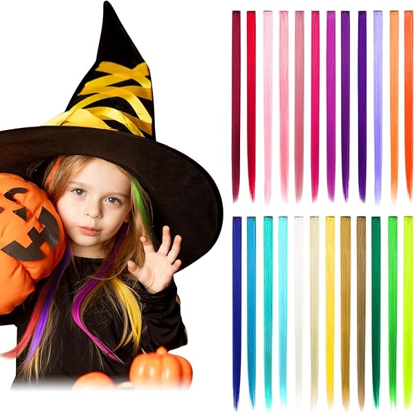 36 Bunte Haarverlängerungen Mit Clips – Für Mädchen, Kinder, Partys & Accessoires (32 Cm)