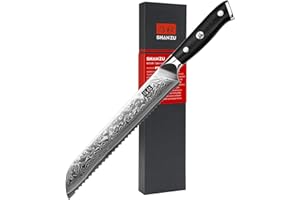 SHAN ZU Cuchillo Panero Damasco con Hoja Dentada, Cuchillo de Pan Japones de Acero 10Cr15MOV de 67 Capas, Cuchillo de Cocina Profesional para Pan, Mango de G10 - PRO Series