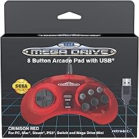 Retro-Bit Official Sega Mega Drive Manette USB 8-Button Arcade Pad pour Sega Genesis Mini, Nintendo Switch, PC, Mac, Steam, R