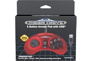Retro-Bit Official Sega Mega Drive USB Controller 8-Button Arcade Pad for Sega Genesis Mini, Switch, PC, Mac, Steam, RetroPie, Raspberry Pi - USB Port (Crimson Red) (Nintendo Switch)