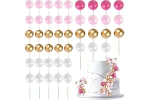 URAQT 45Pcs Ball Cake Topper Decorations, Pearl Ball Shaped Cake Insert, Mini Balloons Cupcake Toppers Sticks, Colorful Balloons Cake Decorations for Birthday Party Wedding, Pink