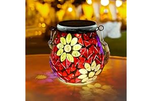 TOTHDATE 1PCS Oval Solar Mosaic Lights Outdoor, On/Off Glass Hanging Solar Mosaic Lanterns Lights IP65 Waterproof for Table Lawn Path Courtyard Deck Fence, Flowers Mosaic Light 2