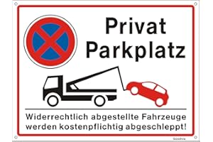 ‎GOODVIA Goodvia XXL Privat Parkplatzschild 40 x 30 cm Kunststoff Schild Privatparkplatz Schild Groß Warnschild mit UV Schutz für Außenbereich Innenbereich