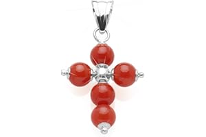 Antonino De Simone Colgante cruz con cinco bolas de coral rojo del Mediterráneo de 5 mm, montado en plata blanca 925, peso gr 0,9, longitud aprox. 2,5 cm., Plata de ley Coral Plata de ley, Coral