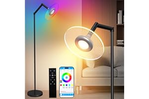 Hzitcigm Lampadaire LED Sur Pied, RGBCW Dimmable Moderne Salon Lampe sur Pied avec Télécommande & APP Contrôle, Direction D'éclairage Réglable 16 Millions Couleurs 3 Températures Couleur Musique Sync