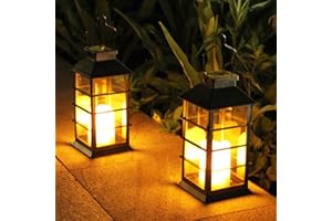 Joysing Solar Lanterns for The Garden 2 Pack Hanging Solar Lights Outdoor Garden Lantern with Flickering Glow Candle, Auto On/Off Outdoor Lantern Waterproof Hanging Lanterns for Backyard Path Table