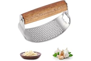 Fhioevt Spremiaglio in Acciaio Inox Schiaccia Aglio Manuale Spremi Aglio in Manico in Legno con Funzione Apribottiglie Pressa Spremiaglio a Bilanciere in Acciaio Inossidabile per Tritare Aglio