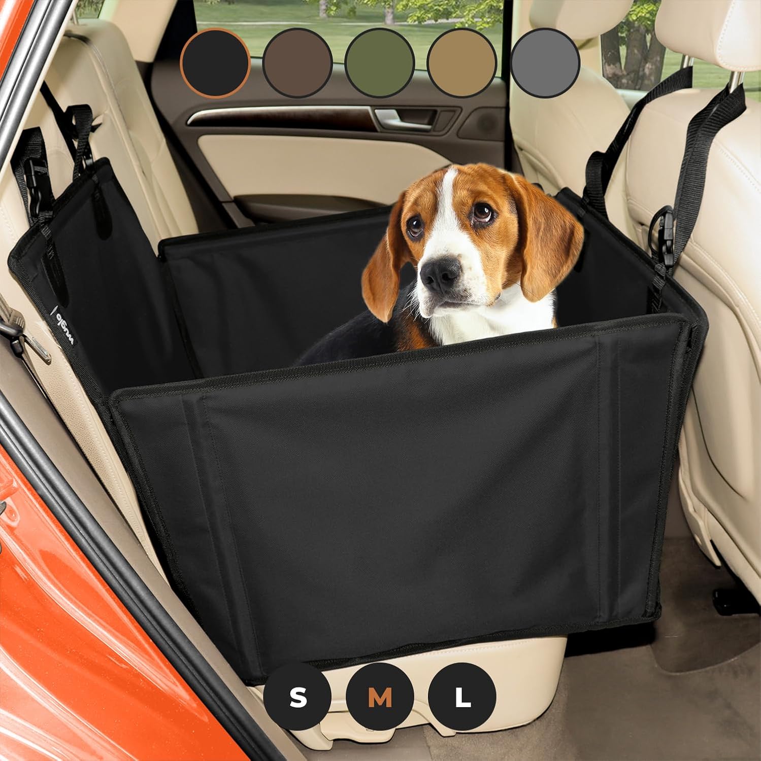 Wuglo Extra Stable Dog Car Seat with Seat Belt – Waterproof and Robust Design for the Back Seat with 4 Fastening Straps for Medium-Large Dogs up to 18 kg
