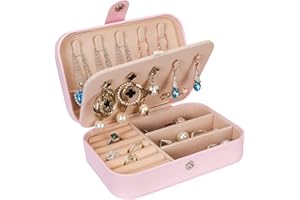 Arqumi Jewellery Box, Travel Jewellery Organiser PU Leather Jewelry Storage Case for Ring, Pendant, Earring, Necklace, Bracelet 2-Layer Storage Holder Jewellery Gift Box for Women Girls