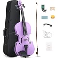 LEADZM Ensemble de Violon 4/4 Pleine Grandeur pour Adultes Débutants, en Bois Massif avec Étui, Corde D'Arc, Repose-Épaules à Ressort, Colophan (Violet)