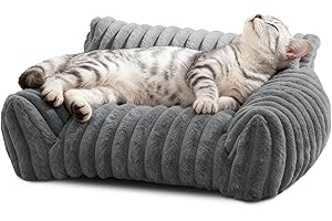 DOLLGIFT Cat Sofa Beds for indoor Cats - 60x45cm, Cat Couch with Removable Machine Washable Cover, Fluffy Faux Rabbit Fur Pet Sofa for Cats Small Dog Puppy Kitten, Grey S
