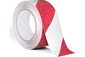 XFXIA Ruban antidérapant, Bandes antidérapantes avec Ruban adhésif antidérapant pour escaliers, marches, revêtements de Sol, Ruban antidérapant Solide, Autocollant, Noir (5 cm x 10 m, Rouge et Blanc)