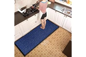 PHP Waterproof Runner Rug for Kitchen Floor - Blue, 60 x 180 cm - Heavy Duty Waterproof PVC Backing Dirt Grabber Entrance Welcome Carpet Mat