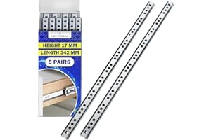 5 Pares Guias Correderas para Cajones con Rodamiento de Bolas 342 mm x H 17 mm - Rieles para Cajones Telescópicas Tienen una Extensión Parcial de 237 mm - Garantía de 10 Años - MONTERAL