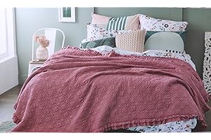 HaraDeco-Colcha Artesanía Lavado a la Piedra Cama 135/140, Cubrecama Cosido y Confecciona con Microfibra, Volantes Desflecado para Navidad Regalos(Granate, 230x240cm)