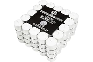 DECO EXPRESS Tealight Candles Multipack of 200, 100, 50, 25 or 24, Burning Time 4, 8 or 10 Hours - Tea Lights Candles (White 100/4 Hours)