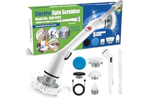 ART INSTITUTE GLITTER Power Scrubber, Electric Spin Scrubber, Electric Scrubbing Brush with Adjustable Stretchable Arm and 5 Replacement Brush Heads, USB Charging for Cleaning Bathroom, Bathtub, Kitchen, Tile, Floor