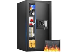 TISKGG 80L Großer Safe Tresor Feuerfest für Zuhause, Möbeltresor Feuerfest mit Zahlenschloss, Safe Tresor Feuerfest Wasserdicht mit Intelligente Alarme, Schranktresor für Gold Schmuck Dokumente