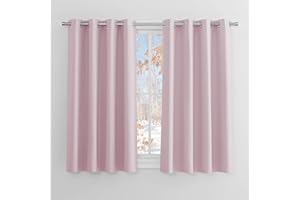 ‎PONY DANCE PONY DANCE Kurze Gardinen Kinderzimmer Ösenschal 2er Set H 145 x B 140 cm Hellpink, Blickdichter Vorhang Thermo Kälteschutz & Wärmeisolierend Kindervorhänge Mädchen