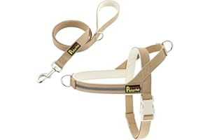 Plutus Pet Cotton Dog Harness and Lead Set, Reflective and Soft Padded, Quick Fit Vest Harness, for Small, Medium and Large Dogs, Beige, S