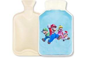 Jinhuaxin Wärmflasche mit Bezug Flauschig,2L Super Mario Wärmflasche Kuschelig Wärmflasche Kinder,Besten Geschenke für Frauen Männer und Kinder,Wärmt den Körper und Lindert Schmerzen