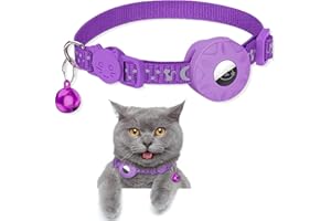SUBORAWOS Airtag Katzenhalsband, Reflektierendes AirTag Katzenhalsband mit AirTag-Halterung und Glocke, Leichte Tracker Katzenhalsbänder, Katzen-AirTag-Halsband mit Abbrechbarer Sicherheitsschnalle (Lila)