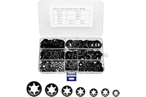 JTOOYS 340 Stück Sicherungsscheiben Starlock Unterlegscheibe Sortiment Set Schwarz Unterlegscheiben, Innenzahn Schnellverschluss Haltering Snap Sicherungsring Sortiment Kit M3 M4 M5 M6 M8 M10 M12 mit Box